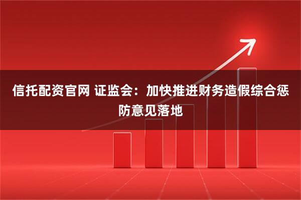 信托配资官网 证监会：加快推进财务造假综合惩防意见落地